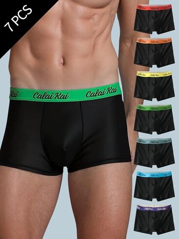 7 Pcs Mens Boxer Briefs Fashion Color Waistband Stretch Fit Underwear for Daily Wear, Breathable Soft Boxer Shorts in Saudi Arabia