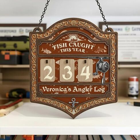 Personalized Fisher Tracker Sign, Custom Fish Caught This Year Wooden Counter Sign, Fishing Tracker Log, Gift for Valentine, Christmas, Birthday, Fisherman Decor, Fishing Lover Gift 05 in Saudi Arabia