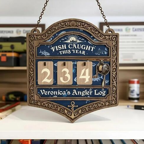 Personalized Fisher Tracker Sign, Custom Fish Caught This Year Wooden Counter Sign, Fishing Tracker Log, Gift for Valentine, Christmas, Birthday, Fisherman Decor, Fishing Lover Gift 05 in Saudi Arabia