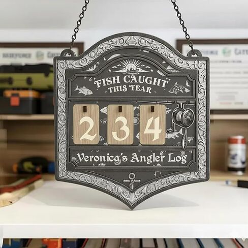 Personalized Fisher Tracker Sign, Custom Fish Caught This Year Wooden Counter Sign, Fishing Tracker Log, Gift for Valentine, Christmas, Birthday, Fisherman Decor, Fishing Lover Gift 05 in Saudi Arabia