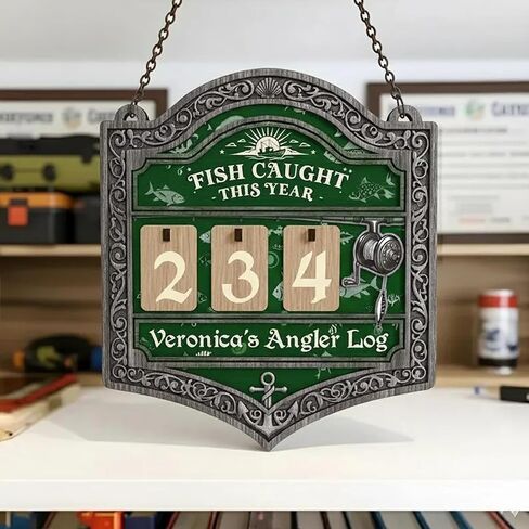 Personalized Fisher Tracker Sign, Custom Fish Caught This Year Wooden Counter Sign, Fishing Tracker Log, Gift for Valentine, Christmas, Birthday, Fisherman Decor, Fishing Lover Gift 05 in Saudi Arabia
