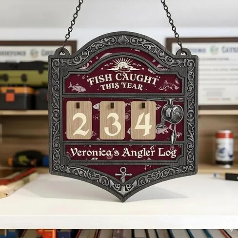 Personalized Fisher Tracker Sign, Custom Fish Caught This Year Wooden Counter Sign, Fishing Tracker Log, Gift for Valentine, Christmas, Birthday, Fisherman Decor, Fishing Lover Gift 05 in Saudi Arabia