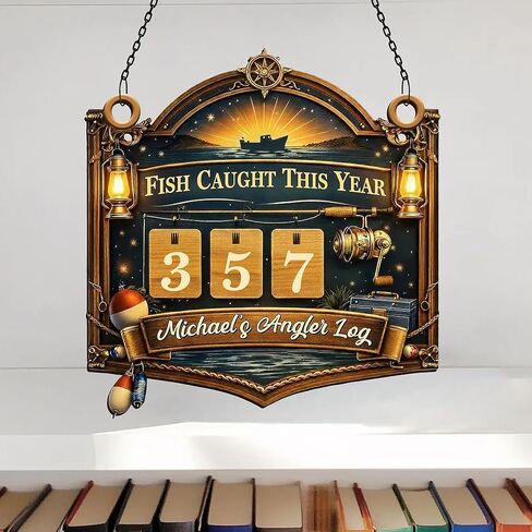 Personalized Fisher Tracker Sign, Custom Fish Caught This Year Wooden Counter Sign, Fishing Tracker Log, Gift for Valentine, Christmas, Birthday, Fisherman Decor, Fishing Lover Gift 05 in Saudi Arabia