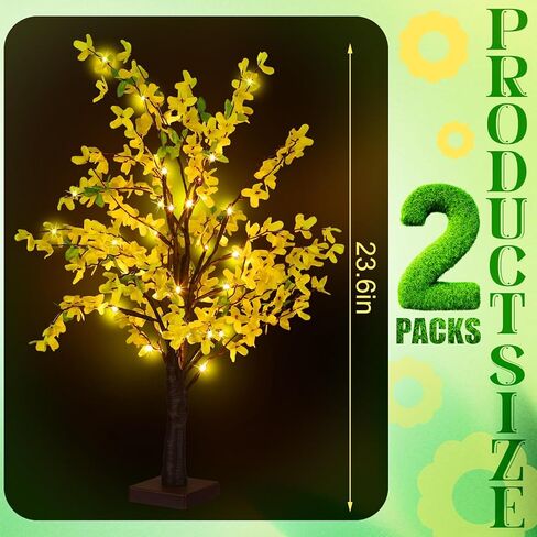 Baquler 2 Pcs Fake Forsythia Tree Lamp Artificial Yellow Flowers Tree Lamp Forsythia Stems Birch Tree with LED Lights Spring Artificial Stem Flowers for Easter Home Party Wedding Holiday Spring Decor in Saudi Arabia
