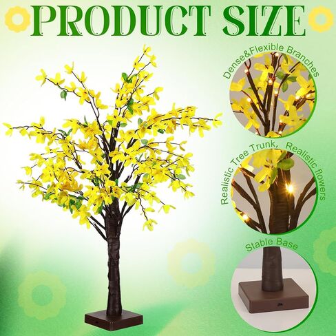 Baquler 2 Pcs Fake Forsythia Tree Lamp Artificial Yellow Flowers Tree Lamp Forsythia Stems Birch Tree with LED Lights Spring Artificial Stem Flowers for Easter Home Party Wedding Holiday Spring Decor in Saudi Arabia