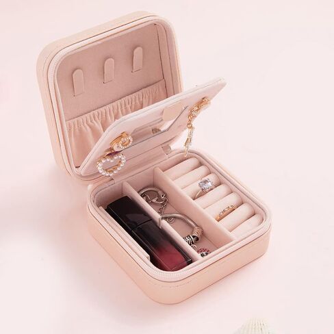 Travel Jewelry Case and Organizer with Mirror - Gift for Women Pink in Saudi Arabia