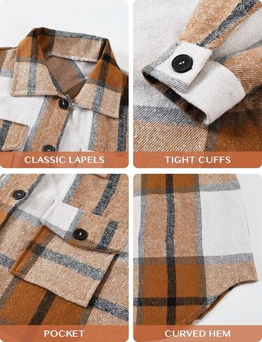 Lunira Button Down Shirts for Women Flannel Shirt Long Sleeve Plaid Shacket Fall Winter Blouse Casual Jacket with Side Pocket (Apricot, M) in Saudi Arabia