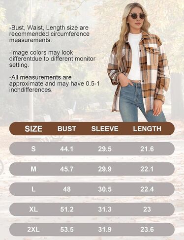 Lunira Button Down Shirts for Women Flannel Shirt Long Sleeve Plaid Shacket Fall Winter Blouse Casual Jacket with Side Pocket (Apricot, M) in Saudi Arabia