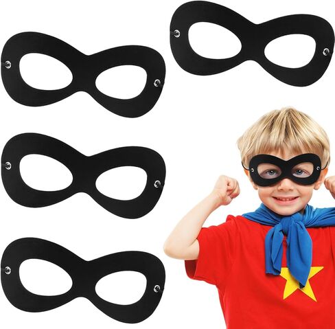 4PCS Black Felt Superhero Masks, Adjustable Elastic Rope Half Eye Mask for Adults & Kids in Kuwait