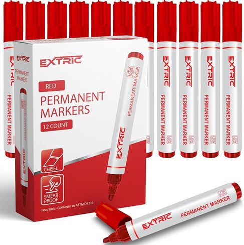 EXTRIC Black Permanent Markers, Chisel Tip, 36 Count Bulk, Quick Drying Ink, Works on Paper, Wood, Plastic, Metal and Glass, Great for Home, Office and School use in Kuwait