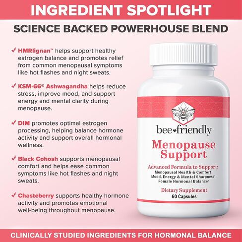 مكملات انقطاع الطمث للنساء، تخفيف الهبات الساخنة، التعرق الليلي، لصحة انقطاع الطمث، الراحة، المزاج، الطاقة، الحدة العقلية، التوازن الهرموني. DIM، بلاك كوهوش، أشواغاندا KSM-66 (60 كبسولة) in Kuwait