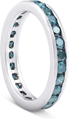 P3 POMPEII3 1 1/2ct Blue Diamond Channel Set Eternity Ring 14K White Gold in Saudi Arabia