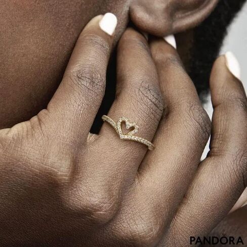 Pandora Timeless Wish Sparkling Heart Ring - Gift for Her 14k Gold-Plated Shine with Cubic Zirconia in Saudi Arabia
