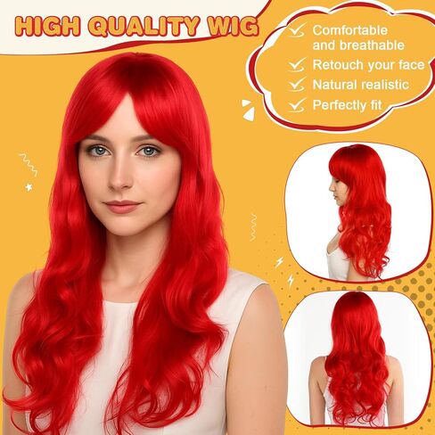 TaoBary 4 Pcs Halloween Fast Food Clown Waitress Costume Set for Women Long Arm Gloves Knee High Socks Red Wig for Cosplay in Saudi Arabia