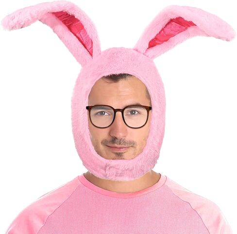2 Pcs Christmas Pink Bunny Costume Rabbit Hat Accessories with Long Ears Pink Bunny Hood Brown Glassses for Men Women Christmas Easter Party Cosplay Dress up in Saudi Arabia