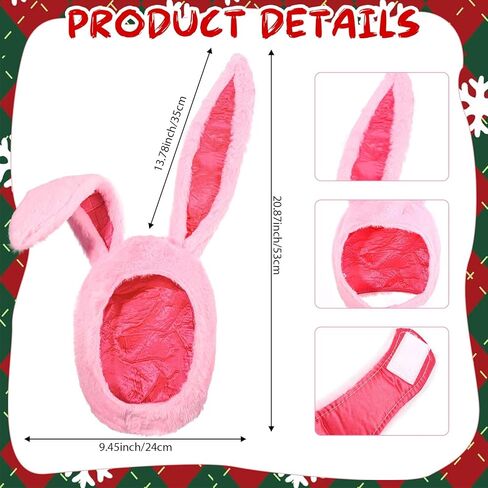 2 Pcs Christmas Pink Bunny Costume Rabbit Hat Accessories with Long Ears Pink Bunny Hood Brown Glassses for Men Women Christmas Easter Party Cosplay Dress up in Saudi Arabia
