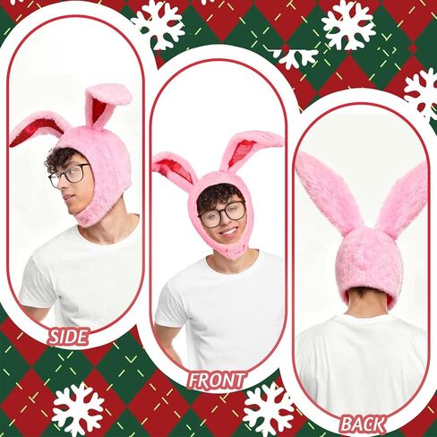 2 Pcs Christmas Pink Bunny Costume Rabbit Hat Accessories with Long Ears Pink Bunny Hood Brown Glassses for Men Women Christmas Easter Party Cosplay Dress up in Saudi Arabia