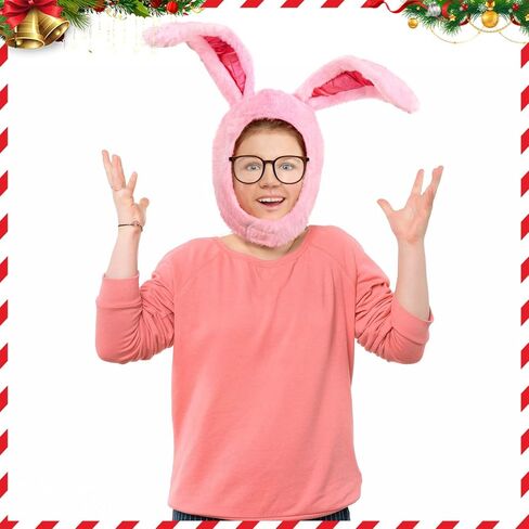 2 Pcs Christmas Pink Bunny Costume Rabbit Hat Accessories with Long Ears Pink Bunny Hood Brown Glassses for Men Women Christmas Easter Party Cosplay Dress up in Saudi Arabia
