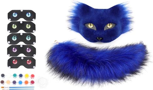 Faux Fur Fox Mask & Tail Set Realistic Fox Mask,Detachable Fluffy Tail,DIY Eye Color Cosplay Costume for Halloween in Saudi Arabia