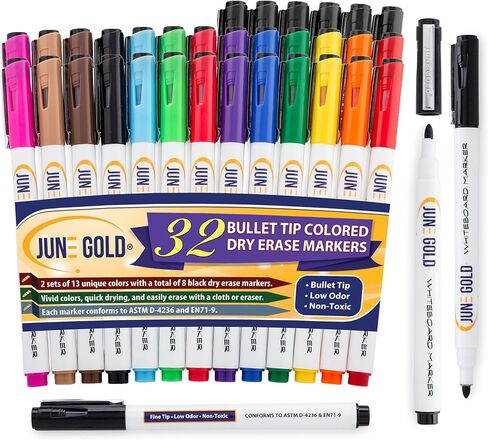 June Gold 39 Assorted Colored Dry Erase Whiteboard Markers, 13 Unique Colors, Chisel Tip, Low Odor, Comfortable Grip & Vivid Lines in Kuwait