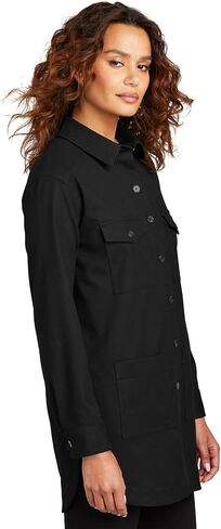Women's Long Sleeve Twill Overshirt | Women's Long Sleeve Shacket with Pockets, Button Up Overshirt Jacket in Saudi Arabia