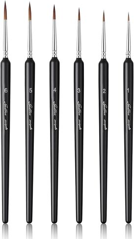 Professional Sable Hair Detail Paint Brush Set - 6 Miniature Art Brushes for Fine Detailing & Art Painting - Acrylic, Watercolor, Oil - Miniatures, Models in Kuwait