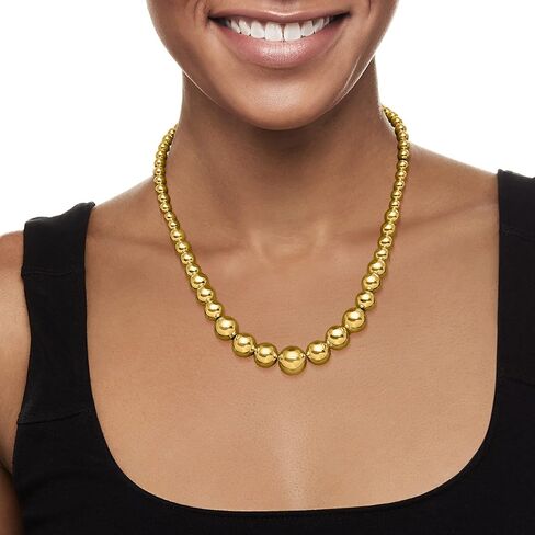 Ross-Simons Italian 6-14mm 18kt Gold Over Sterling Silver Bead Graduated Necklace in Saudi Arabia