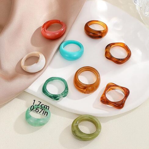 10Pcs Chunky Resin Colorful Stack Statement Rings for Women Fashion Rainbow Stacked Knuckle Plastic Ring Trendy Cute Acrylic Stackable Jewelry Gifts in Saudi Arabia
