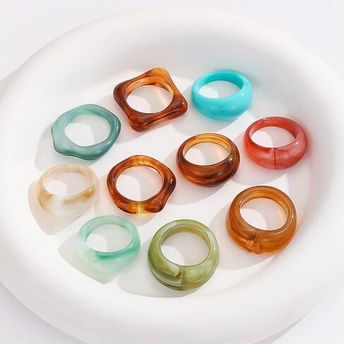 10Pcs Chunky Resin Colorful Stack Statement Rings for Women Fashion Rainbow Stacked Knuckle Plastic Ring Trendy Cute Acrylic Stackable Jewelry Gifts in Saudi Arabia
