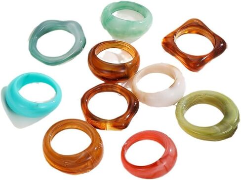 10Pcs Chunky Resin Colorful Stack Statement Rings for Women Fashion Rainbow Stacked Knuckle Plastic Ring Trendy Cute Acrylic Stackable Jewelry Gifts in Saudi Arabia