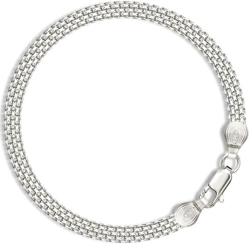 925 Sterling Silver Bracelet for Men & Women - Italian Diamond Cut BISMARK 4 FILE Chain Hypoallergenic Jewelry with Gift Box in Kuwait