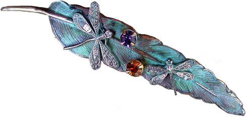 Dragonflies on Feather Pin - Authentic Crystals - USA Made in Saudi Arabia