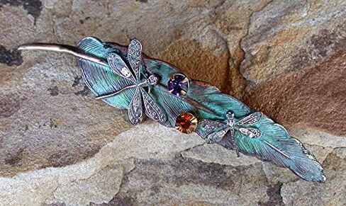 Dragonflies on Feather Pin - Authentic Crystals - USA Made in Saudi Arabia