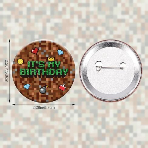 SAVITA Pixel Theme Birthday Pin, 2.28in/5.8cm Round Video Game Birthday Badge for Pixel Theme Party Celebration in Saudi Arabia