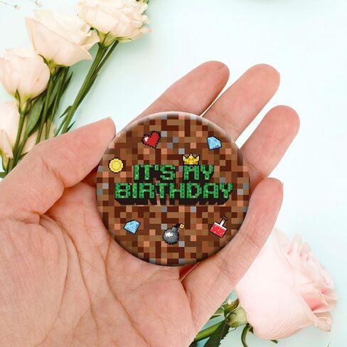 SAVITA Pixel Theme Birthday Pin, 2.28in/5.8cm Round Video Game Birthday Badge for Pixel Theme Party Celebration in Saudi Arabia