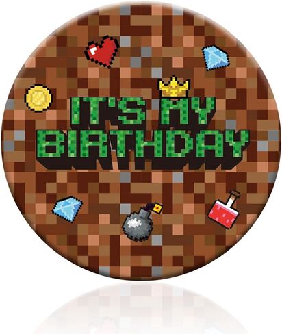 SAVITA Pixel Theme Birthday Pin, 2.28in/5.8cm Round Video Game Birthday Badge for Pixel Theme Party Celebration in Saudi Arabia