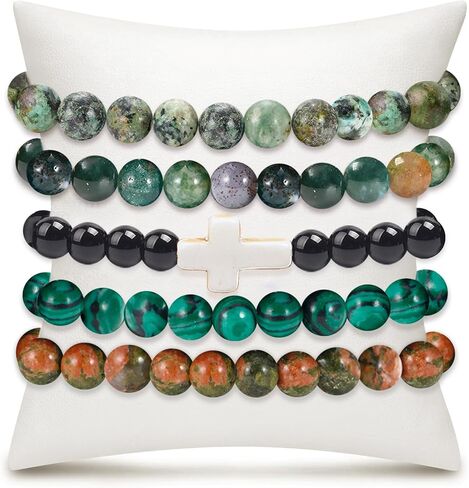 BROCC 5 قطعة الطبيعية شفاء كريستال أساور للنساء الرجال 8 مللي متر مطرز تمتد سوار شبه أحجار كريمة ثمينة أساور طقم مجوهرات in Kuwait