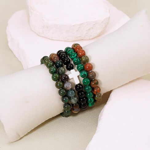 BROCC 5PCS Natural Healing Crystal Bracelets for Women Men 8mm Beaded Stretch Bracelet Semi-Precious Gemstone Bracelets Jewelry Set in Saudi Arabia