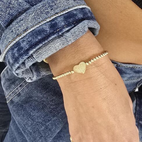 Anela 14kt Gold Filled Stretch Beaded Bracelet with Heart Pendant & Cubic Zirconia Stones – Dainty Jewelry Gift for Women in Saudi Arabia