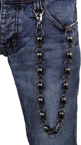 Men Women Fashion Wallet Chain Pewter Color Metal Skeleton Skulls Charms in Saudi Arabia