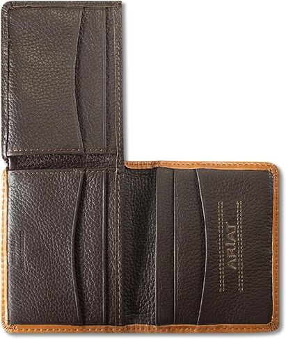 ARIAT Men's Bifold Flip Leather Wallet with Basket Weave & Floral Embossing and Shield Concho in Saudi Arabia