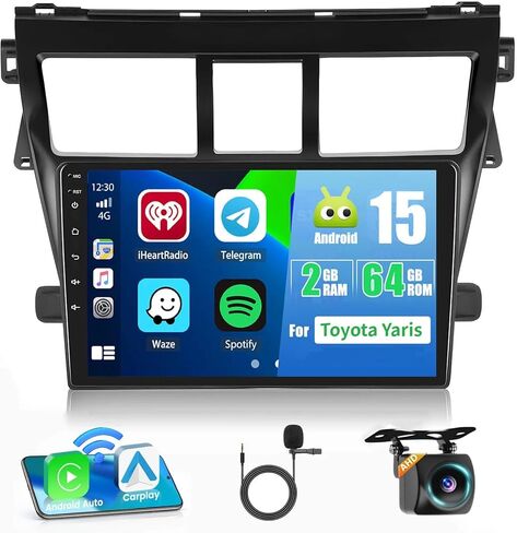 Car Radio for Toyota Yaris Vios 2007 2008 2009 2010 2011 2012, Car Stereo Wireless Carplay Android Auto, Android 13 System, 2+64GB, 9 Inch Touch Screen Bluetooth Car Radio GPS WiFi SWC Backup Camera in Kuwait