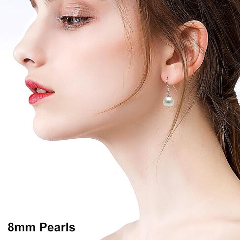 Japanese Akoya Cultured Pearl Drop Earrings AAA Graded 6-10mm White Dangle Earrings for Women with Sterling Silver Settings and Jewelry Gift Box - Orien Jewelry in Saudi Arabia