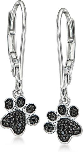 Ross-Simons Black Diamond-Accented Paw Print Drop Earrings in Sterling Silver in Saudi Arabia