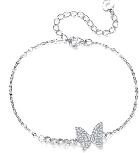 Sterling Silver 0.3 carat Lab Grown Diamond Butterfly Bracelet for Women, Freshwater Cultured Pearl Love Jewelry Gifts for Her, 6.5-8.5 Inches in Saudi Arabia