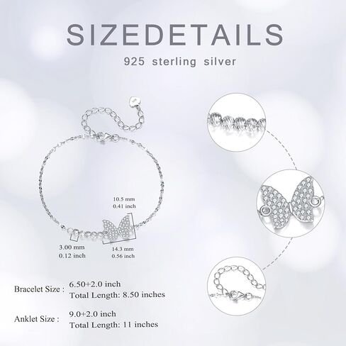 Sterling Silver 0.3 carat Lab Grown Diamond Butterfly Bracelet for Women, Freshwater Cultured Pearl Love Jewelry Gifts for Her, 6.5-8.5 Inches in Saudi Arabia