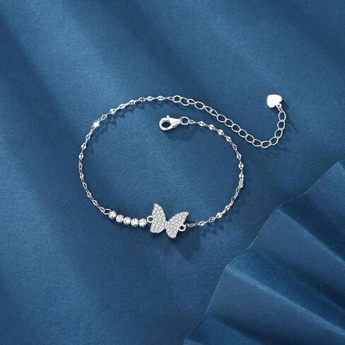 Sterling Silver 0.3 carat Lab Grown Diamond Butterfly Bracelet for Women, Freshwater Cultured Pearl Love Jewelry Gifts for Her, 6.5-8.5 Inches in Saudi Arabia