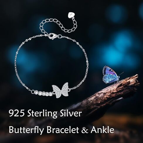 Sterling Silver 0.3 carat Lab Grown Diamond Butterfly Bracelet for Women, Freshwater Cultured Pearl Love Jewelry Gifts for Her, 6.5-8.5 Inches in Saudi Arabia