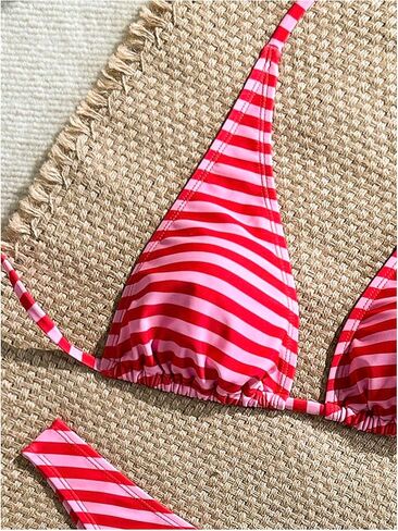 GORGLITTER Women's Striped Thong Bikini Cheeky Halter Swimsuit Low Rise Bathing Suit Beachwear in Saudi Arabia