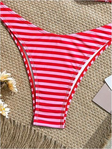 GORGLITTER Women's Striped Thong Bikini Cheeky Halter Swimsuit Low Rise Bathing Suit Beachwear in Saudi Arabia